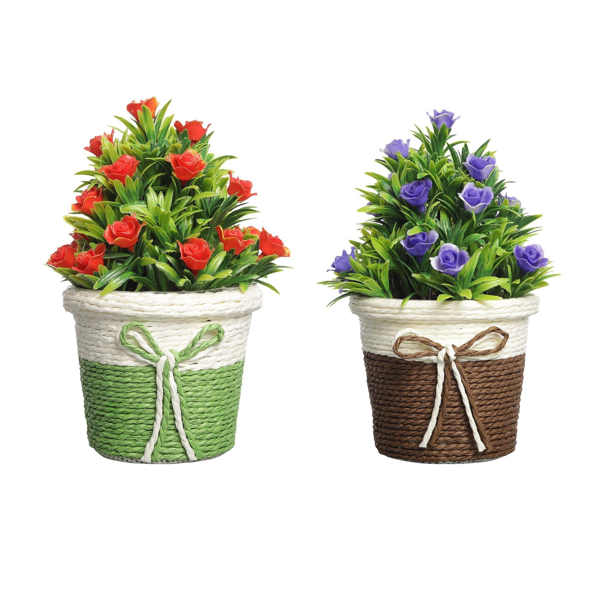 Foliyaj Combo of 2 Artificial Flower Plants with Pot for Living Room Table Indoor Home Decoration