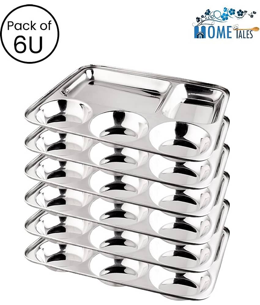 NGA Stainless Steel 5 Compartment Rectangular Partition Plates, Pack of 6 U