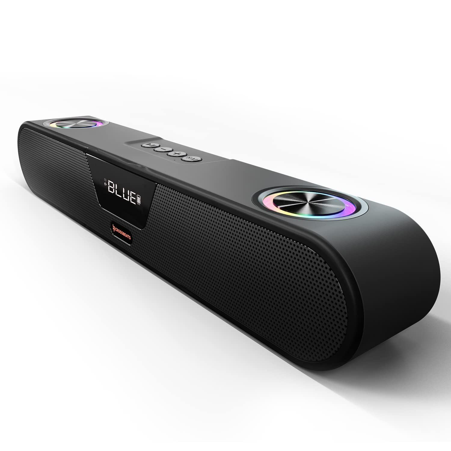 CrossBeats Blaze B24 Bluetooth Soundbar 24W, Gaming RGB Lights, AUX, Bluetooth, USB, FM & TWS I Fast SnapCharge Battery, Multiport Connectivity, BT Speaker for TV, Mobile, PC, Laptops, Tablets Black CrossBeats Blaze B24 Bluetooth Soundbar 24W, Gaming RGB