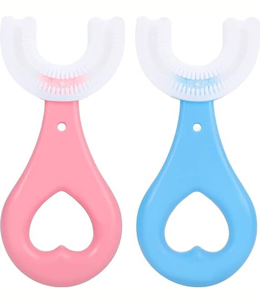 U Shaped Toothbrush for Kids Manual Whitening Toothbrush,Silicone Brush Head for Kids Children Infant Toothbrush For 2-6 Years  Multicolor, Pack of 2