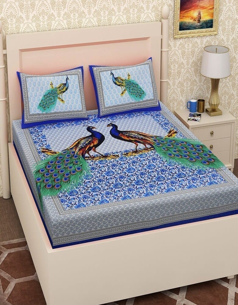 3001-Hometrade India-Standard King Size (90*108 Inches) Double Bedsheet With 2 Pillow Cover-RJ-14-Jaipur lining-3358