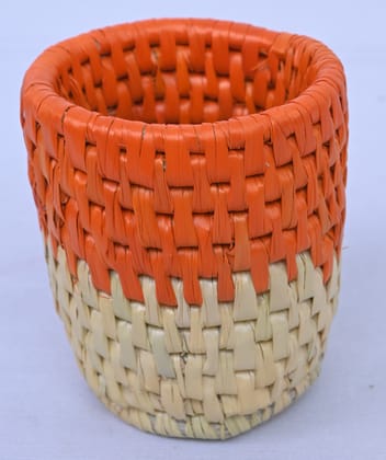 Handwoven Bamboo Pen Stand – Dual Tone Orange & Natural Desk Organizer Cup Handwoven Bamboo Pen Stand – Dual Tone Orange & Natural Desk Organizer Cup