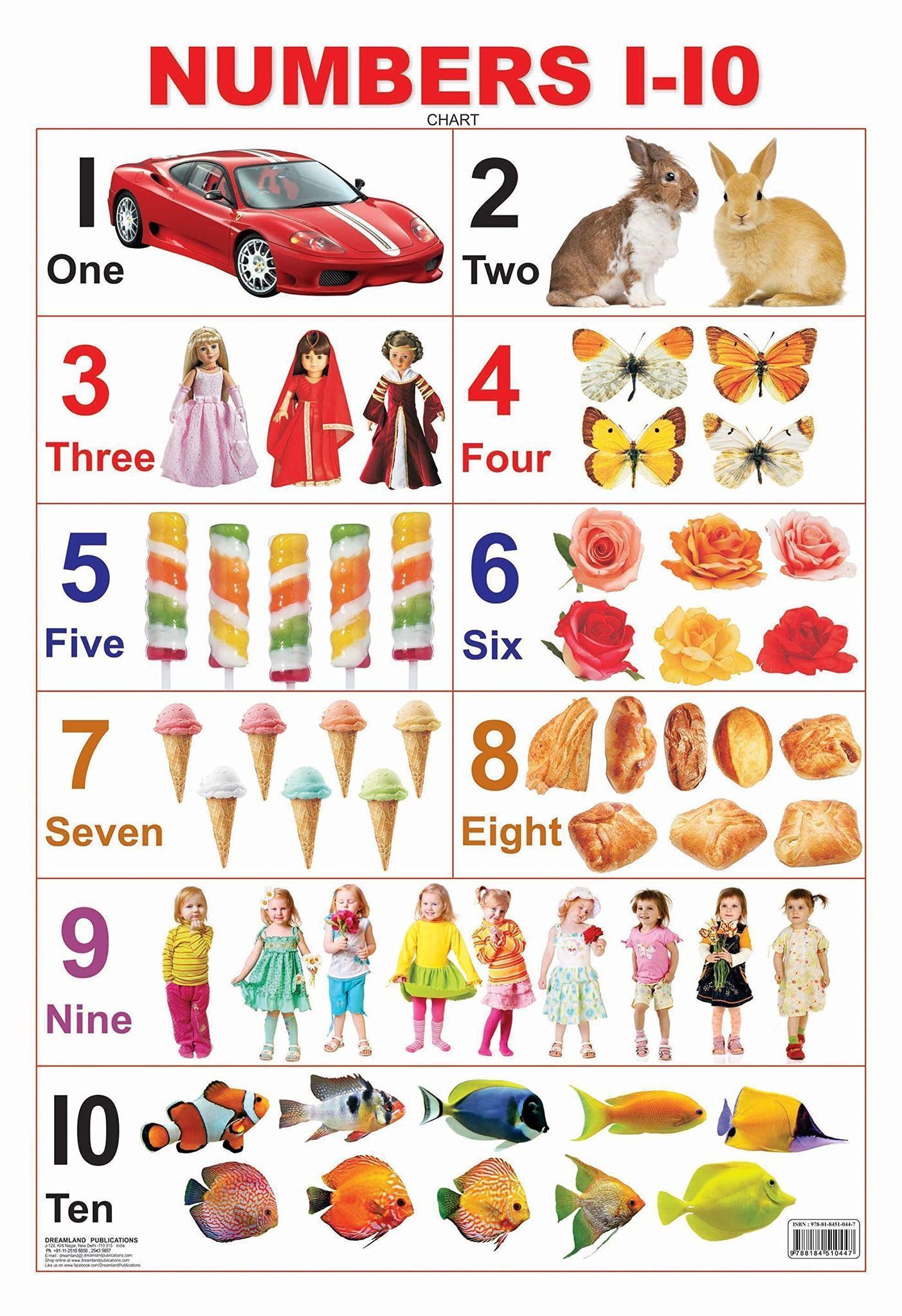 Numbers 1-10 Educational Wall Chart For Kids - Both Side Hard Laminated (Size 48 x 73 cm) [Poster] Dreamland Publications
