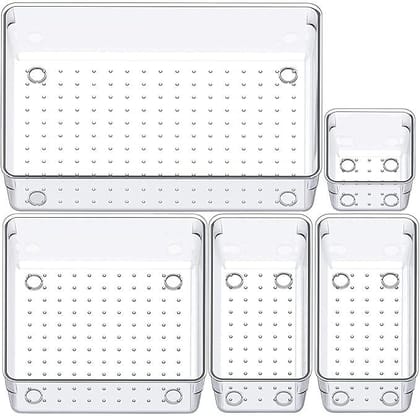 Panchhi Store Drawers Organisers Transparent Dressing Table Organiser 4 Size Versatile Drawer Organizer Trays, Storage Bins for Makeup, Bedroom, Kitchen Gadgets Utensils and Office Acrylic Pack of 5 Panchhi Store Drawers Organisers Transparent Dressing Table Organiser 4 Size Versatile Drawer Organizer Trays, Storage Bins for Makeup, Bedroom, Kitchen Gadgets Utensils and Office Acrylic Pack of 5