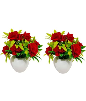 Green plant indoor Rose Multicolour Flowers With Pot - Pack of 1