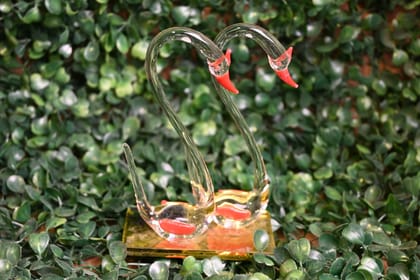 Handcrafted Glass Swan Pair Showpiece Handcrafted Glass Swan Pair Showpiece
