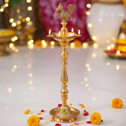 Brass Table Decor Mahabharat Oil Lamp Deepak  - Artistic Puja Diya for Devotion, Height : 48 Inch (FMAS686 J)