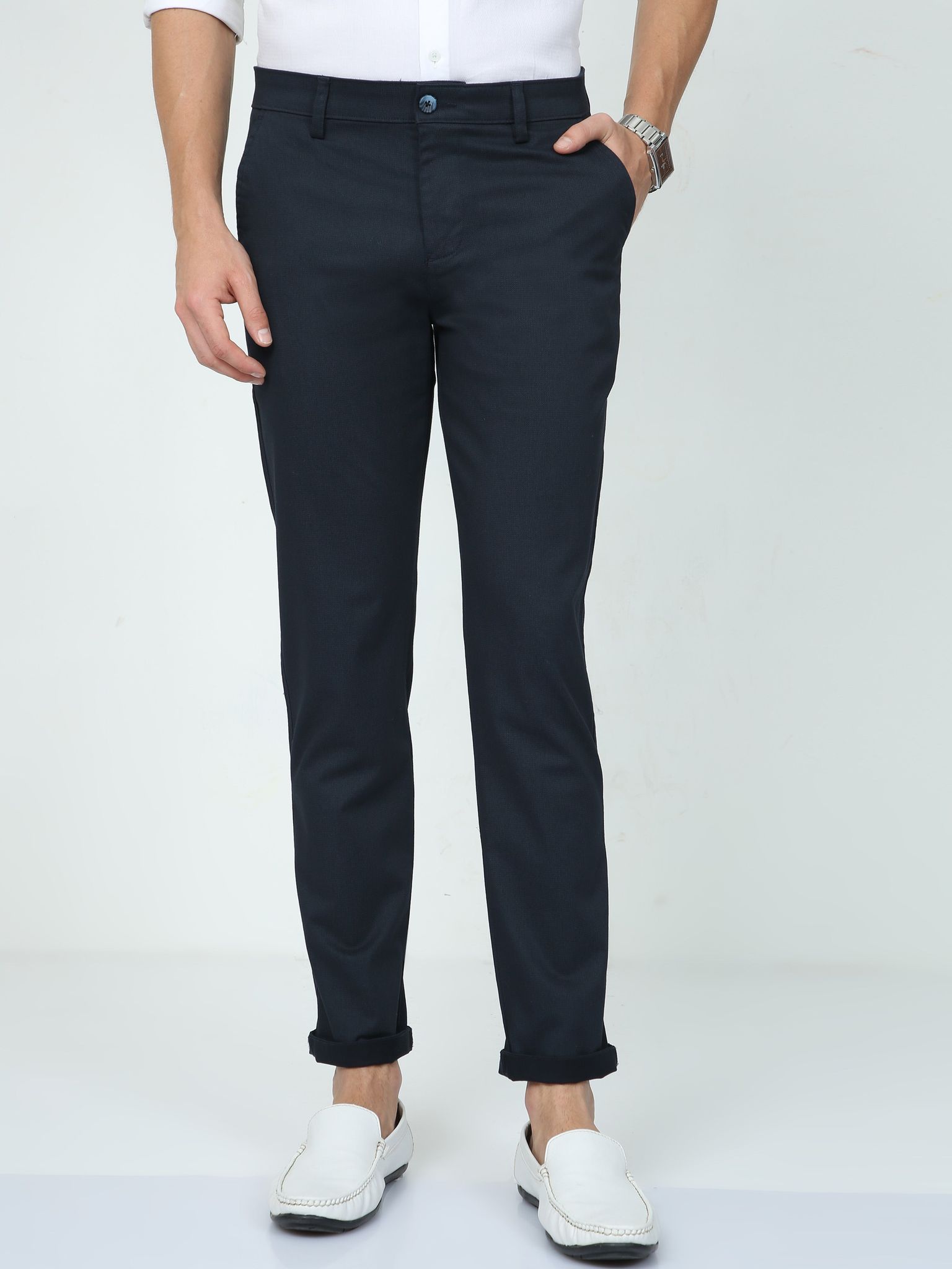 CP BRO Mens Ankle Fit Solid Black Color Trousers | Tbo2-01 A-Blk-Af-Ly