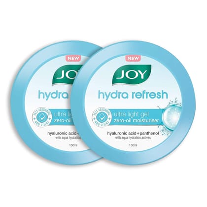 Joy Hydra Refresh Ultra Light Gel, Oil Free Moisturizer with Hyaluronic Acid & Vitamin E 150ml x 2 - Non Sticky & Lightweight Face Cream for Oily Skin for 48hr Moisturization Joy Hydra Refresh Ultra Light Gel, Oil Free Moisturizer with Hyaluronic Acid & 