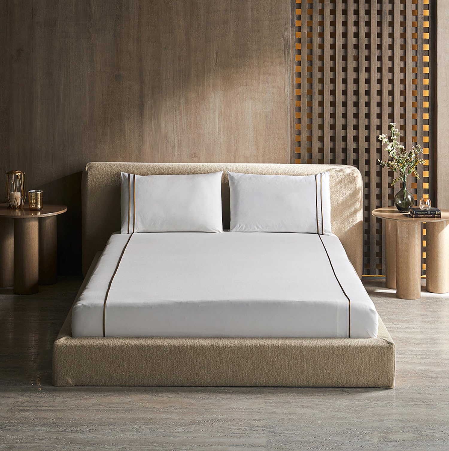 DDECOR - Astoria Collection 100% Cotton Plain & Texture Pattern 180TC Super King |274 CM X 274 CM| with 2 Pillow Covers - Gold