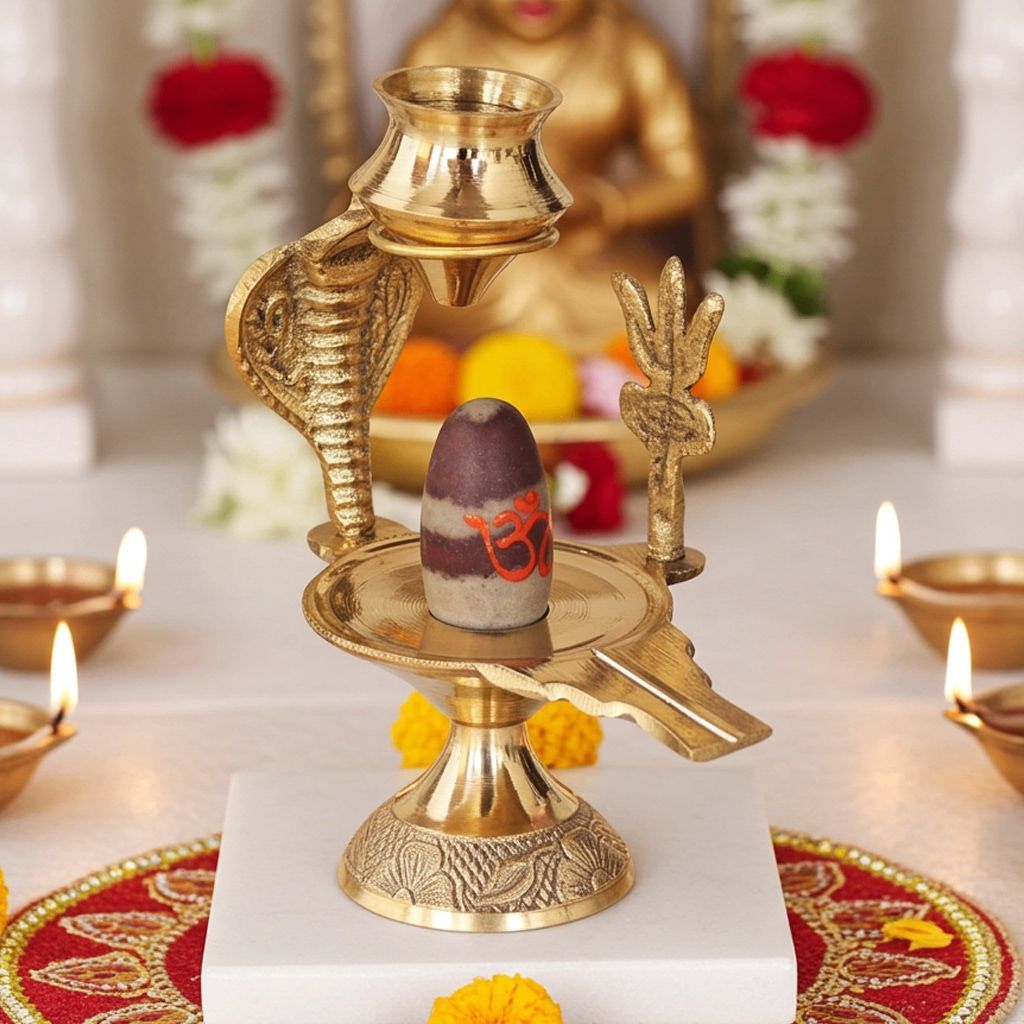 Brass Navdev Shivling � Size 1 Navgrah Lingam, 3, Height : 3.8 Inch (ZMAS464 B)