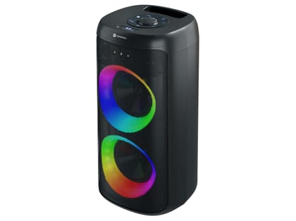 Portronics Dash 14 120W Party Speaker with Wireless Karaoke Mic, 4 Hours Playtime, Bass Boost Technology, RGB LED Lights, Dual Bass Driver - Black