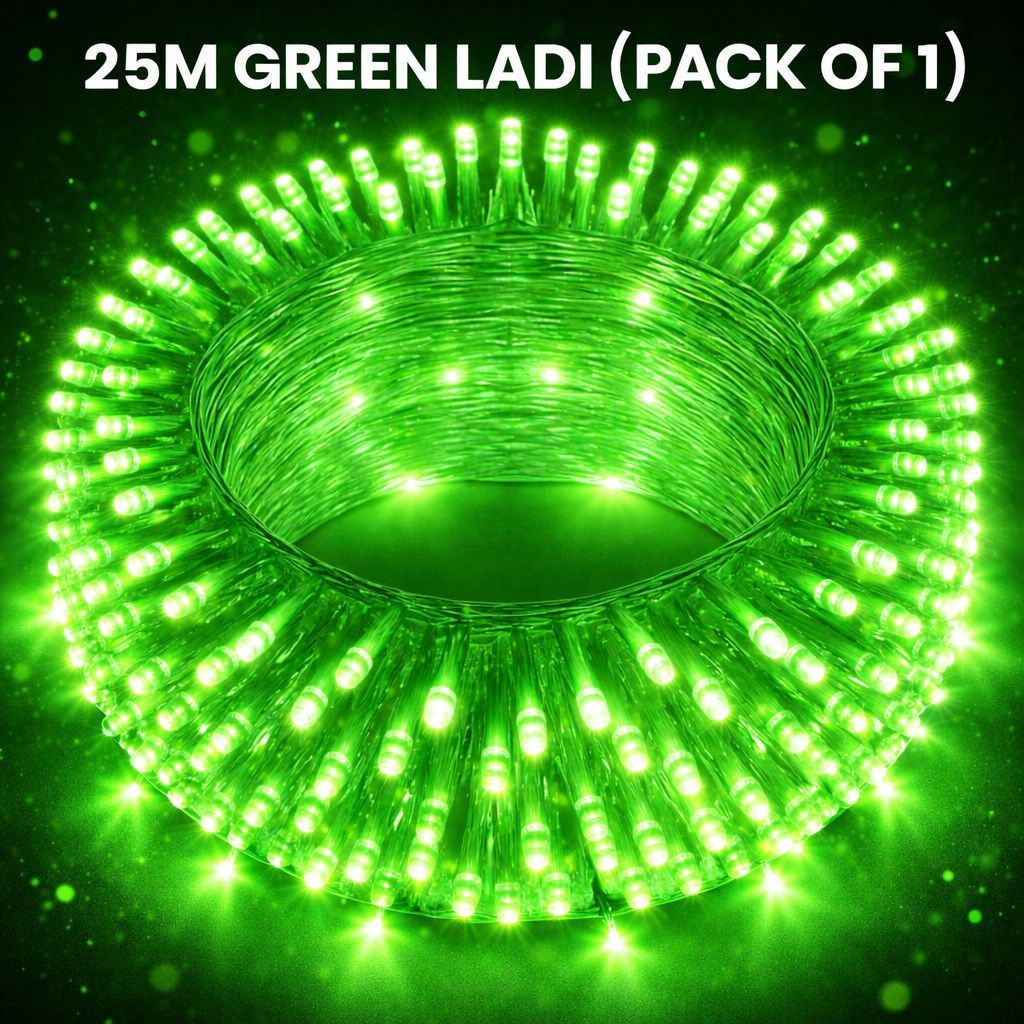 SPARKWORLD 74 LEDs 21 Meter Green Rice Light Steady Glow Decorative String Light for Festivals, Balcony, Garden & Home Decor | Pack of 1 | Size: 25 M