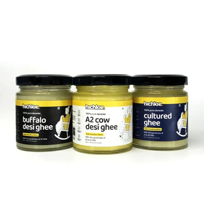 Pack of 3 | 100ml | A2 Cow Desi Ghee | Buffalo Ghee | Cultured Ghee | Bilona Method | Lab Tested. Pack of 3 | 100ml | A2 Cow Desi Ghee | Buffalo Ghee | Cultured Ghee | Bilona Method | Lab Tested.