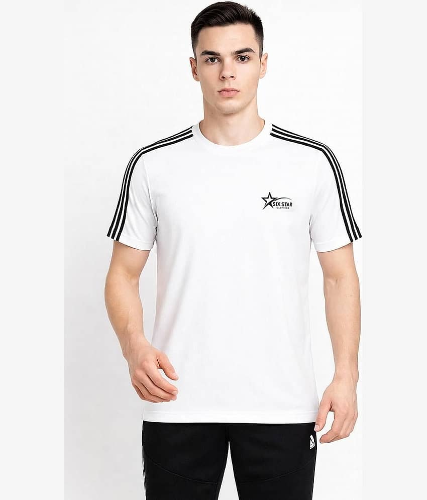 Alexender Men Cotton Blend Regular Fit Striped T-Shirt ( White )