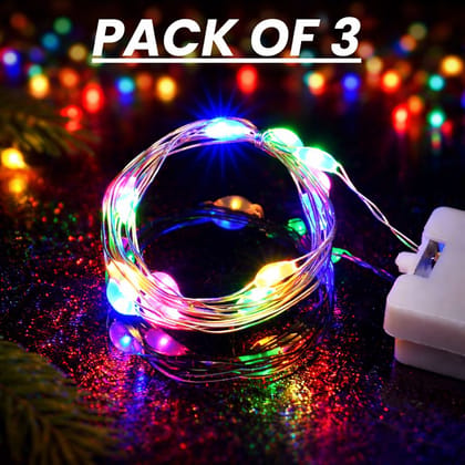 SPARKWORLD Battery Operated Multicolor LED Fairy Lights (Pack of 3) | 2m Decorative Copper Wire String for DIY, Diwali, Bottle & Home Decor | Colour: Multicolor (Pack of 3)
