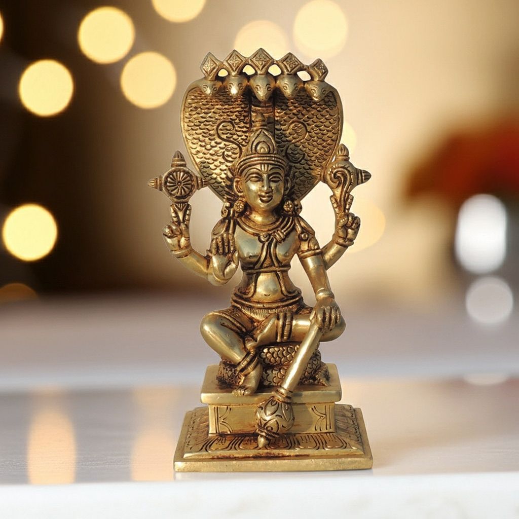 Brass Vishnu Ji God Idol Statue - Devotional Temple Decor Murti, Height : 9.5 Inch (BSMAS1454 C)