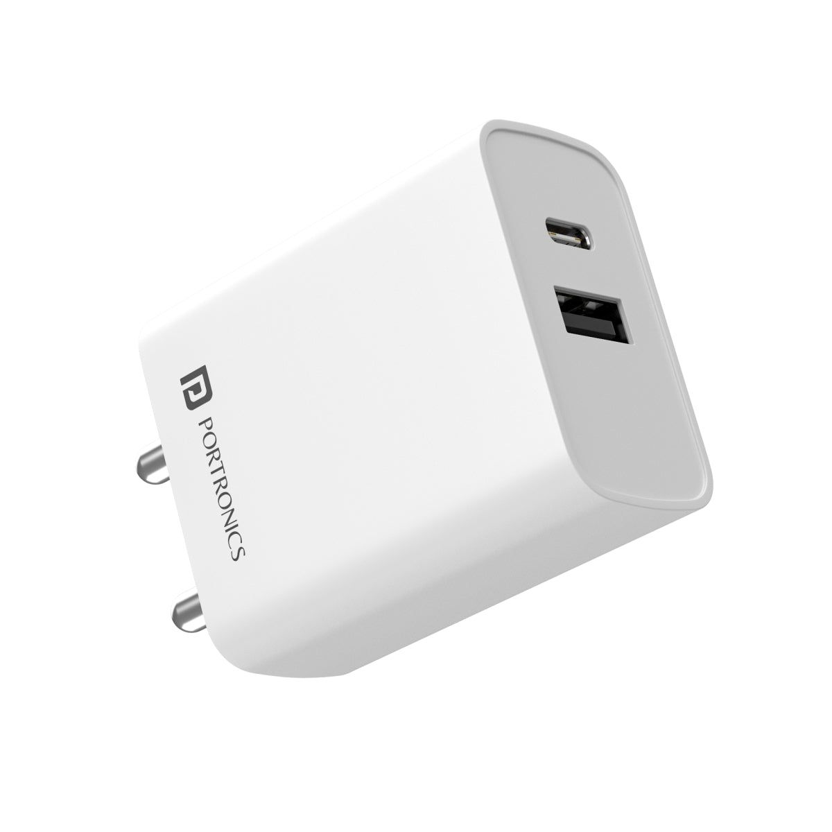 Portronics Adapto 70 White - 33W Fast Charger Adapter with Dual Output (USB + Type C) Supports PPS Charging Via Type C Port, 27W Dash, Warp 27W, Dart