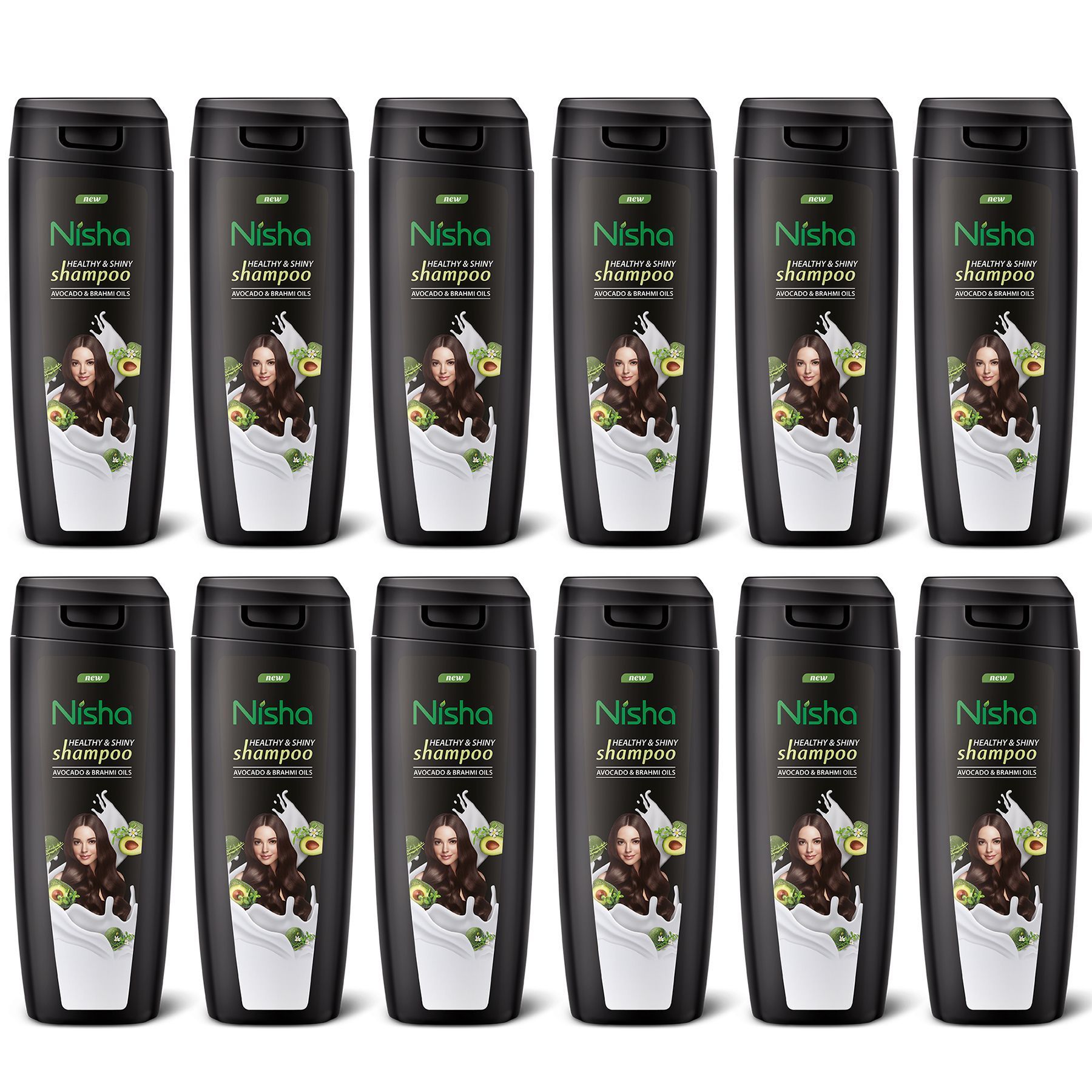 Nisha Healthy & Shiny Shampoo for Women Men 75ml Pack of 12, Avocado & Brahmi Shampoo for Strong Beautiful Hair