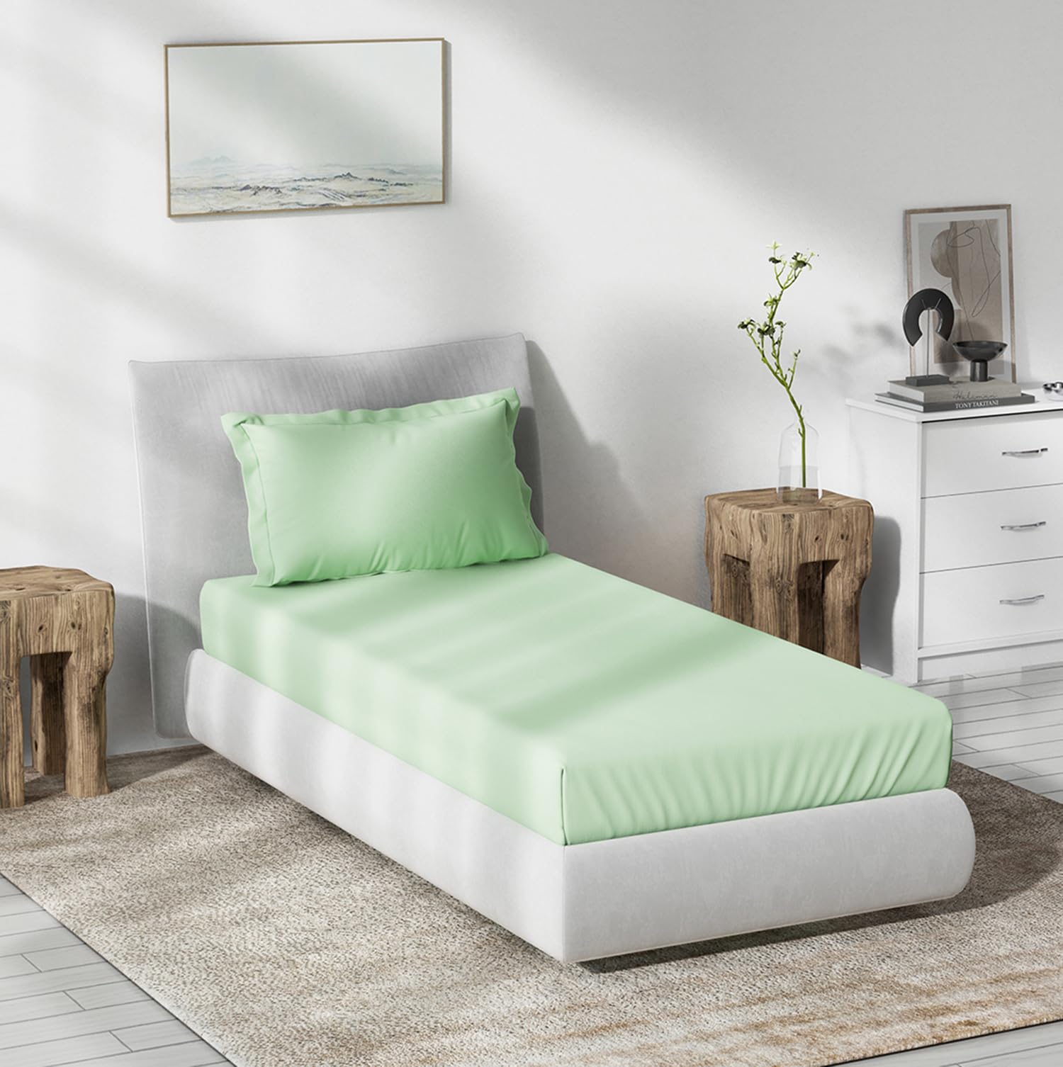 DDECOR - Spectrum Collection 100% Cotton Plain & Texture Pattern 180TC Single Bedsheet|152 CM X 224 CM| - Green