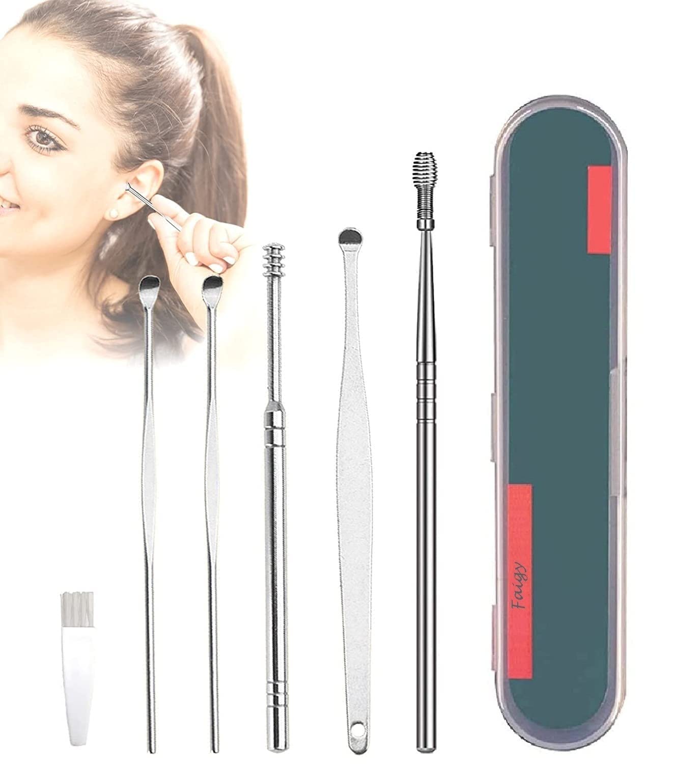 Elecsera Ear Pick Curette Safety Earwax Removal Kit with Storage Box (100 g, Set of 6)