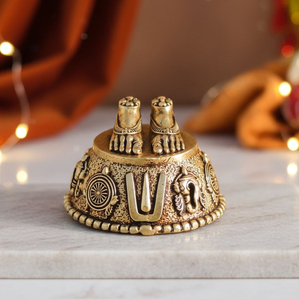Brass Charan Paduka Idol | Spiritual Worship Decor, Height : 1.2 Inch (BSMAS1706 C)