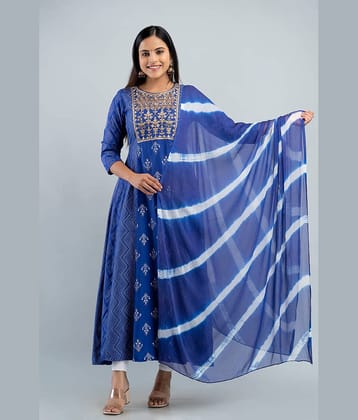 MAUKA - Blue Straight Rayon Women's Stitched Ethnic Gown ( Pack of 1 )