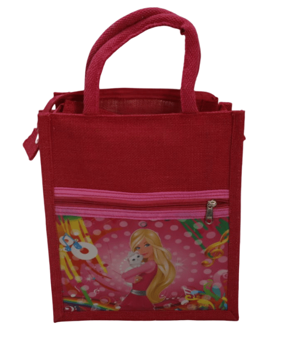 Kids Red Jute Bag with Cartoon Character Print