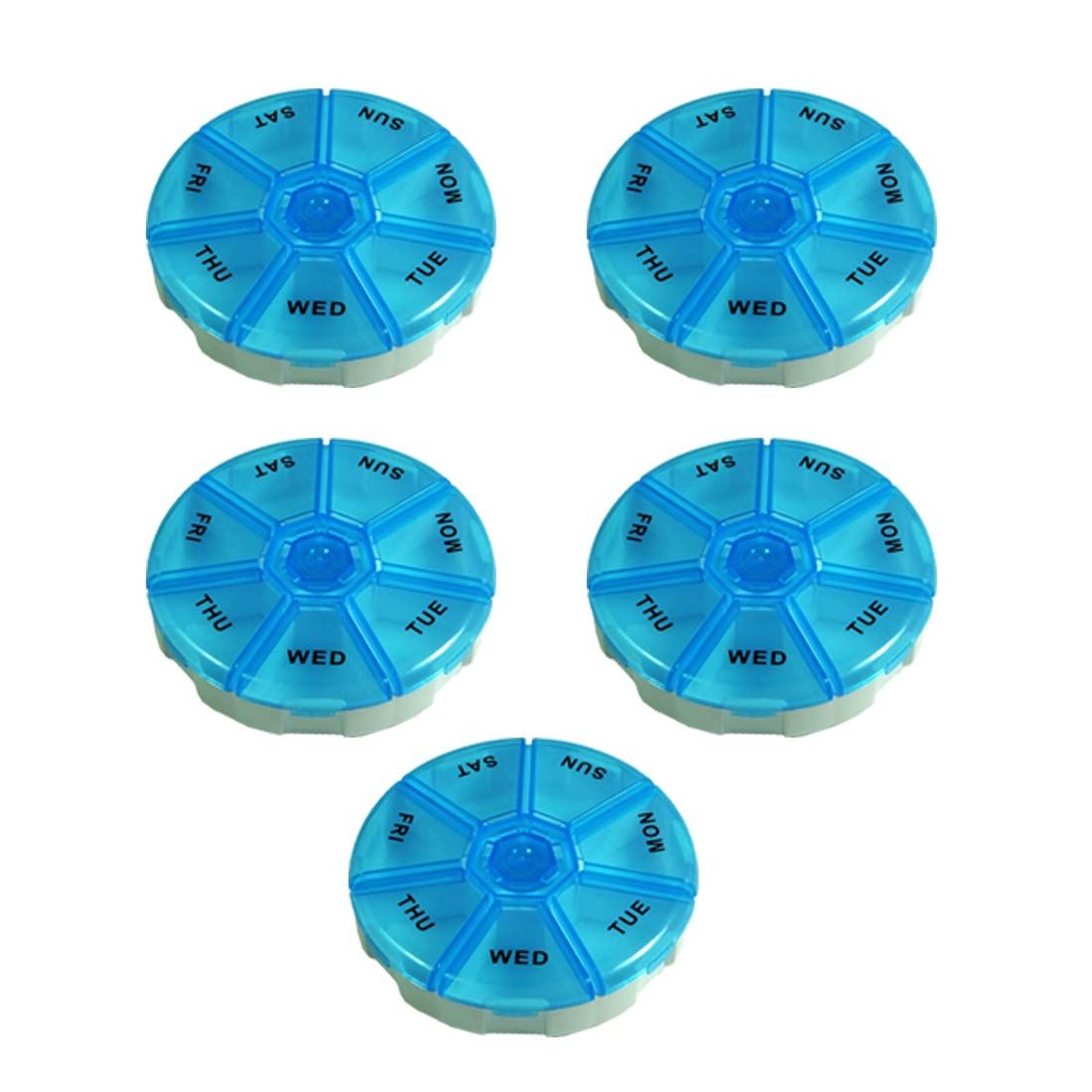 EZYFIT Round Pill Medicine Organiser Reminder Storage Box For 7 Days , Pack Of 5