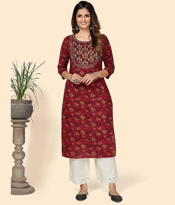 Vbuyz Red Cotton Straight Kurti - Single