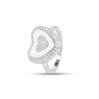 925 Sterling Silver Heart Shape Ring with White Enamel & Cubic Zirconia for Women | Stylish Love Statement Ring I Weight - 4.2 g 925 Sterling Silver Heart Shape Ring with White Enamel & Cubic Zirconia for Women | Stylish Love Statement Ring I Weight - 4.2 g