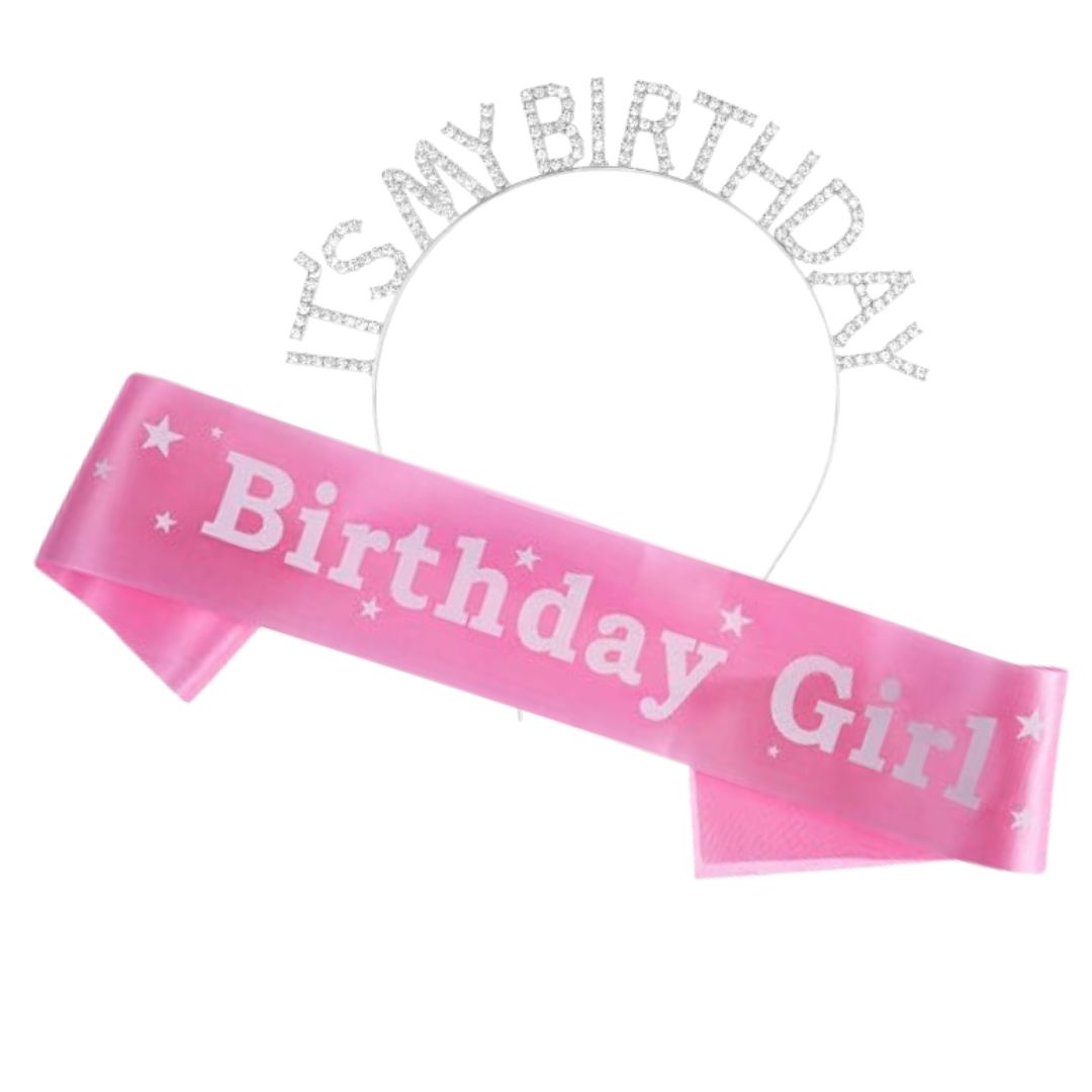 Birthday Girl Pink Sash and Crown - Set of 2PC