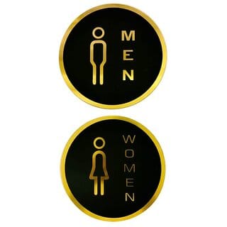 Sarvatr Men  Women Washroom Door Self-Adhesive Sign Signage Black Gold for Business Stores Cafes Shops Hospital School