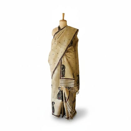 Beige Handloom Saree with Black Paisley Print