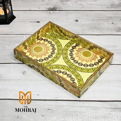 The Mohraj Single Yellow MDF Tray with Gold Foil Finish The Mohraj Single Yellow MDF Tray with Gold Foil Finish