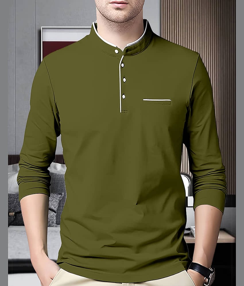 AOOSH Cotton Blend Regular Fit Solid Full Sleeves Men's Mandarin Collar T-Shirt - Peach ( Pack of 1 )
