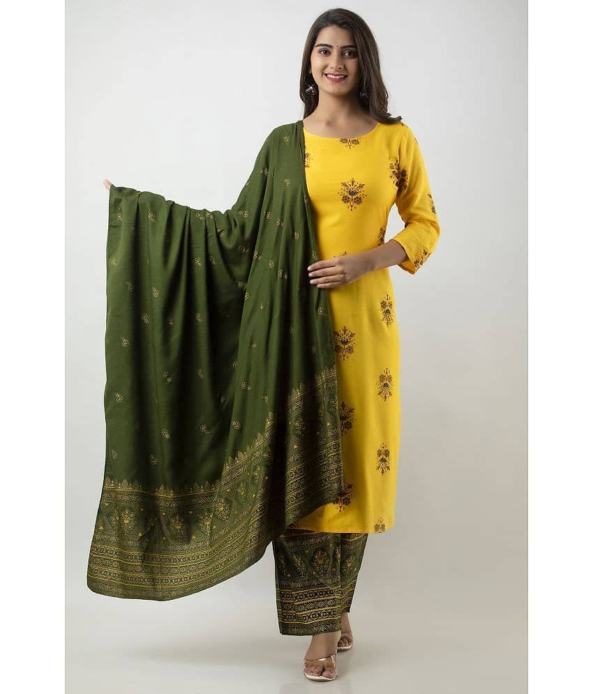MAUKA - Yellow Straight Rayon Women's Stitched Salwar Suit ( Pack of 1 )