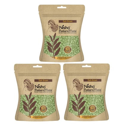 Nisha Nature Mate Henna Based Hair Colour Dark Brown 45gm Pack of 3, No Ammonia, No Resorcinol, 100% Grey Coverage