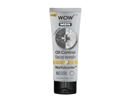 WOW Skin Science Men Charcoal + Niacinamide Face Wash, Deep-Clean Gel - 100ml