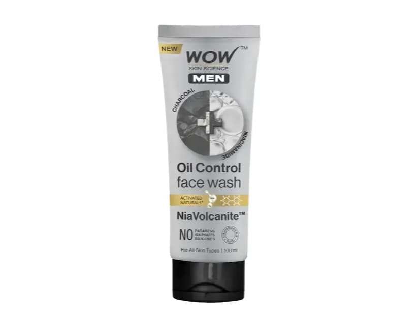 WOW Skin Science Men Charcoal + Niacinamide Face Wash, Deep-Clean Gel - 100ml