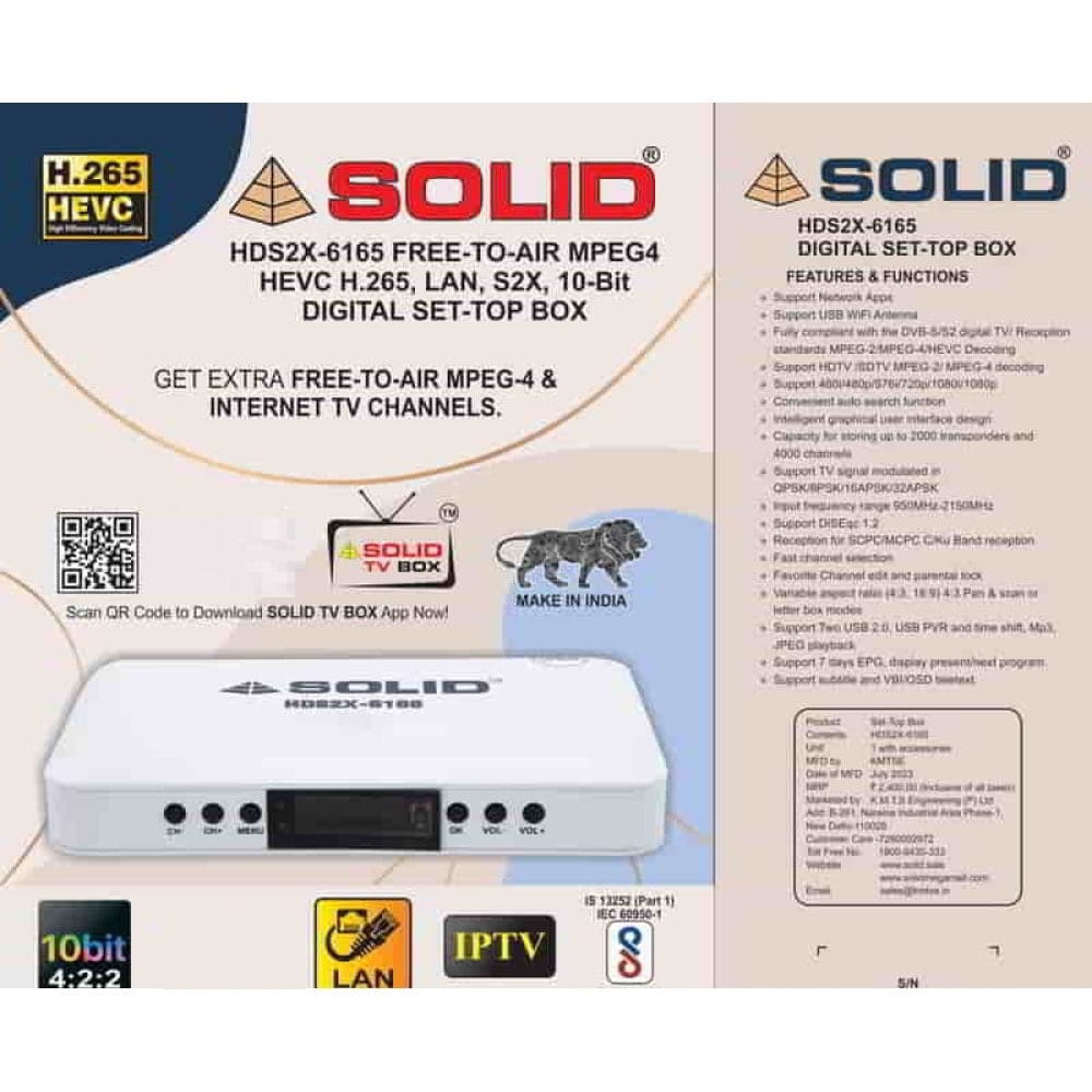 SOLID HDS2X-6165 H.265 10Bits HEVC S2X FullHD FTA Set-Top Box