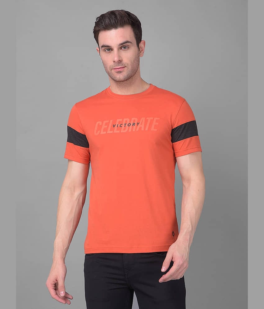 Dollar Cotton Blend Regular Fit Printed Half Sleeves Men's T-Shirt - Orange ( Pack of 1 )