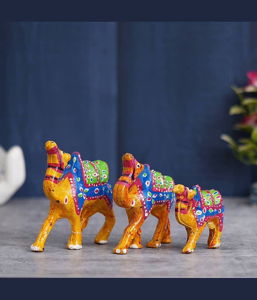 eCraftIndia Yellow & Green 3 Pieces Camel Statue Figurines Showpiece