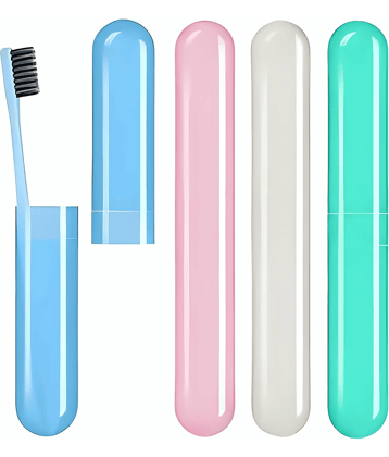 Toothbrush Holder 4 Pc - Plastic Anti-Bacterial Travel Protectors for Oral Care - Portable Brush Holder for Bathroom Wall, Trip & Travel - Multicolor Toothbrush Case Box & Cover Container Set