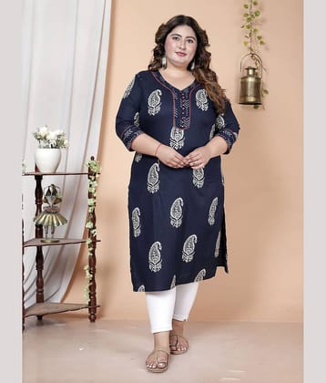 Avnii Women Cotton Printed Straight Kurti ( Blue )