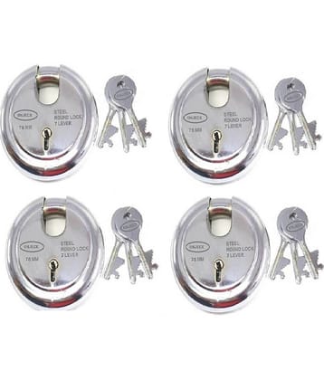 OJASS Steel Primium Range Lock 7 Levers 75 mm Heavy Duty Padlock , Sutter Lock, Round Lock Long Life Durable with 3 Keys for Main Gate, Office Door, Shop Shutter Pack of 4 pcs (RPL754L)