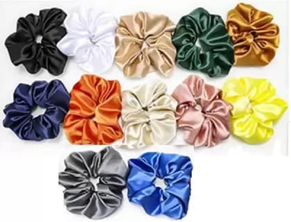 Elecsera Silk Satin Scrunchie for Girl Pack of 12 Rubber Band (Multicolor)