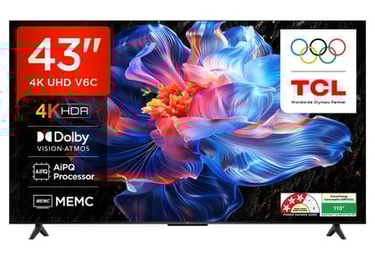 TCL 108 cm (43 inches) Metallic Bezel Less Series 4K Ultra HD Smart LED Google TV 43V6C (Black) TCL 108 cm (43 inches) Metallic Bezel Less Series 4K Ultra HD Smart LED Google TV 43V6C (Black) - Black / 43 inches
