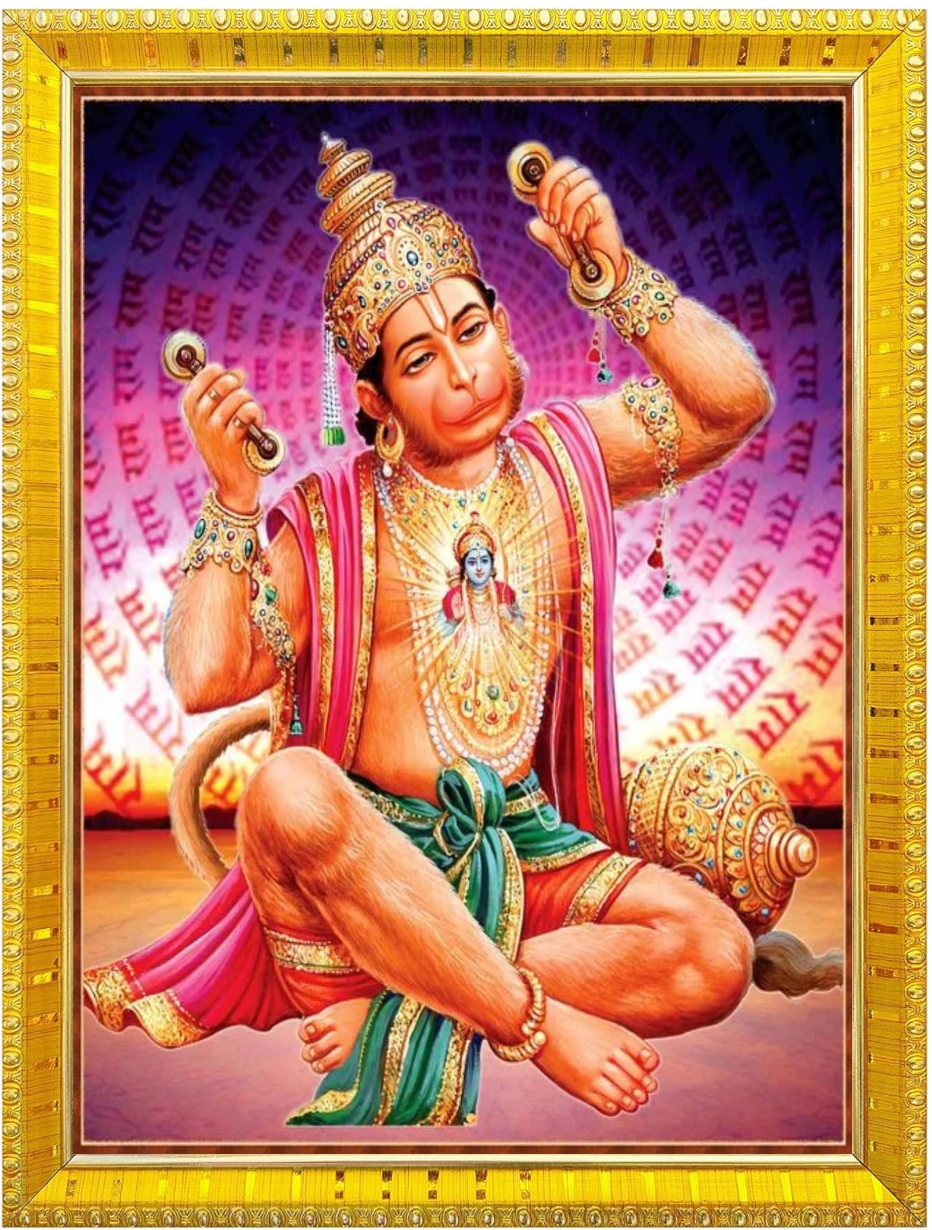 NOKKES Hanuman Bajrangbali Hanumanji Maruti Golden 5X7 Inch Photo Frame_AQW57