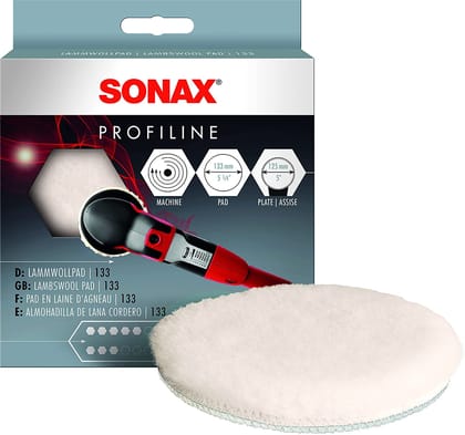 SONAX PROFILINE Wool Cutting Pad 133mm Lambskin | Dense Lambskin Polishing Pad for Professional Polishing Machines | Superior Cutting Efficiency | Quick Velcro Attachment